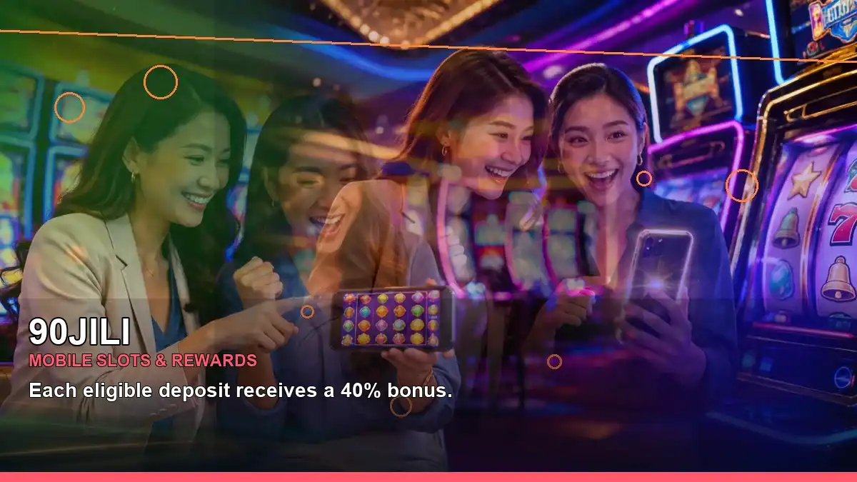 90JILI casino cashback and game rewards presented in a wide reel-style layout for Philippine players