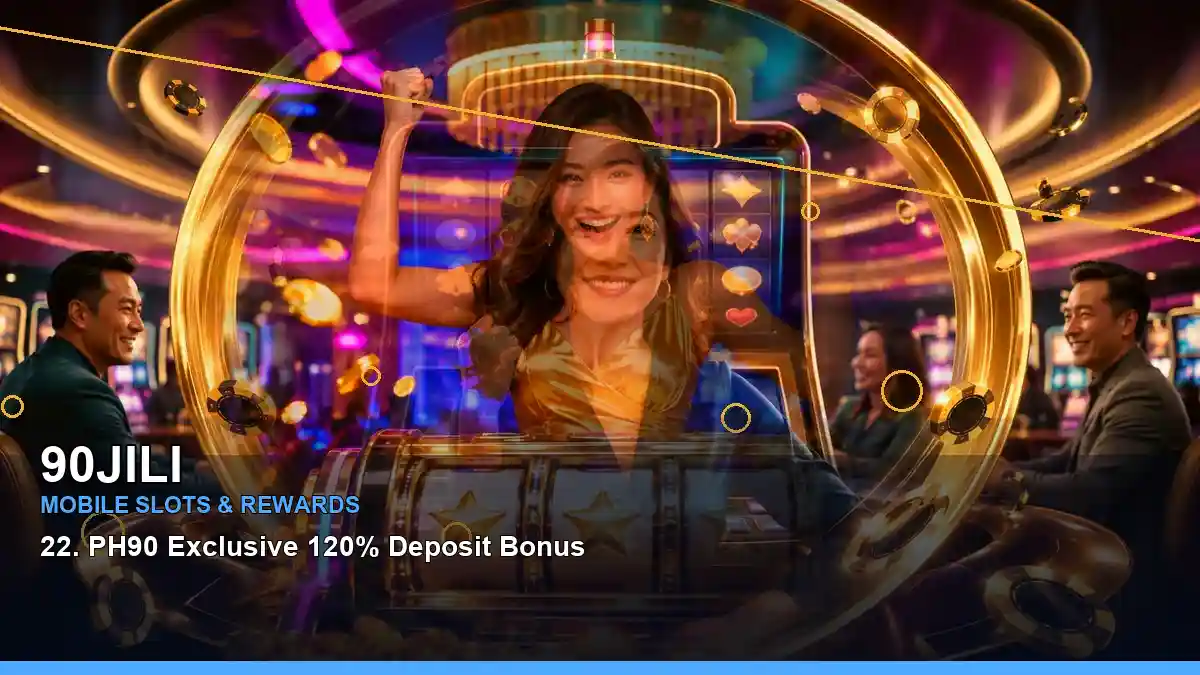 90JILI jackpot slot games with an adult Filipina casino host in a centred visual composition